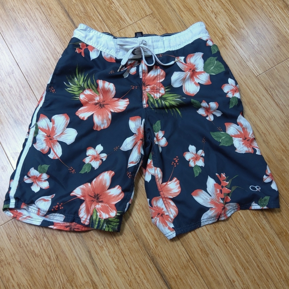 Mens OP Hibiscus print swim shorts